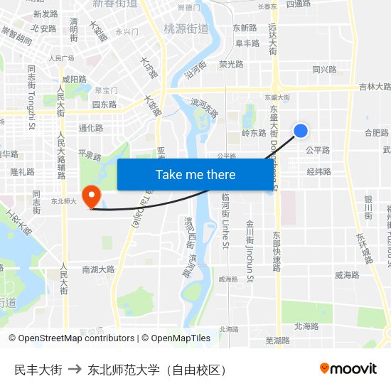 民丰大街 to 东北师范大学（自由校区） map