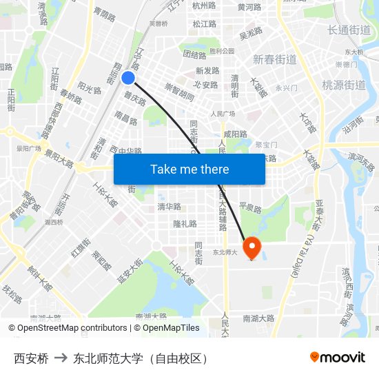 西安桥 to 东北师范大学（自由校区） map