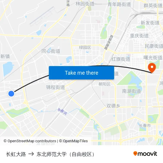 长虹大路 to 东北师范大学（自由校区） map