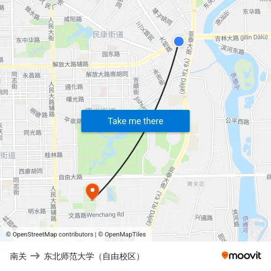 南关 to 东北师范大学（自由校区） map