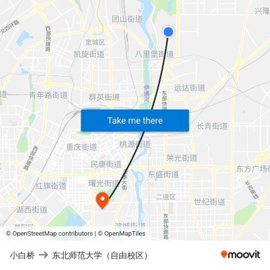 小白桥 to 东北师范大学（自由校区） map