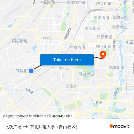 飞跃广场 to 东北师范大学（自由校区） map