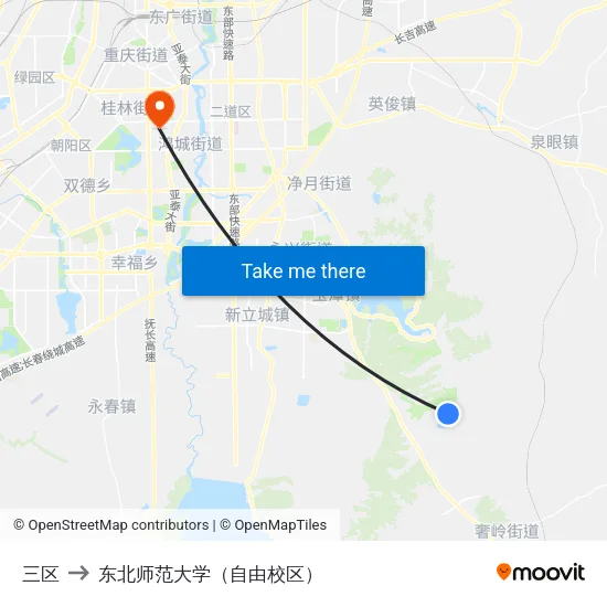 三区 to 东北师范大学（自由校区） map