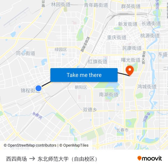 西四商场 to 东北师范大学（自由校区） map