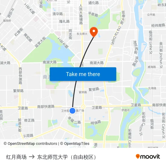红月商场 to 东北师范大学（自由校区） map