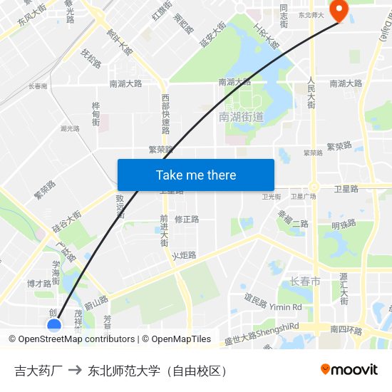 吉大药厂 to 东北师范大学（自由校区） map