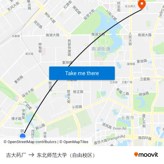吉大药厂 to 东北师范大学（自由校区） map