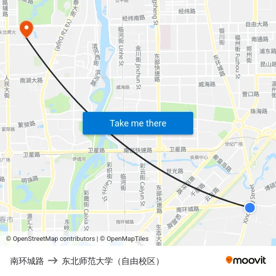 南环城路 to 东北师范大学（自由校区） map