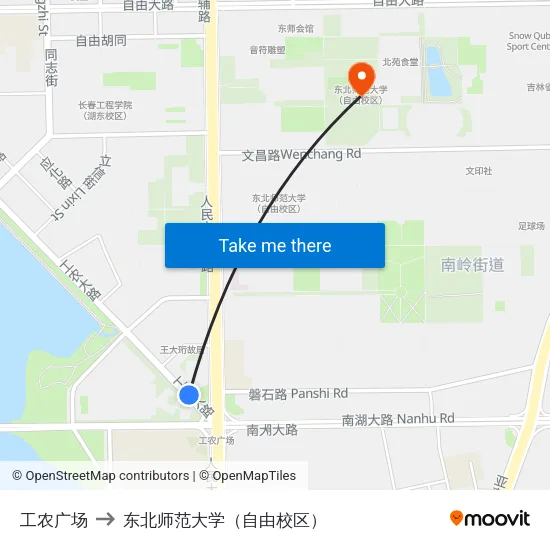 工农广场 to 东北师范大学（自由校区） map