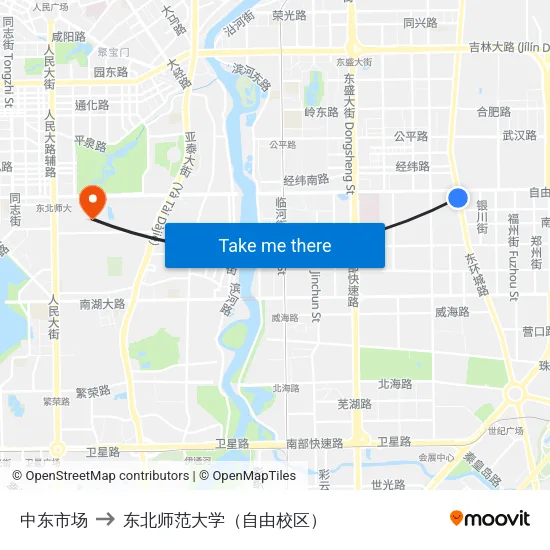中东市场 to 东北师范大学（自由校区） map
