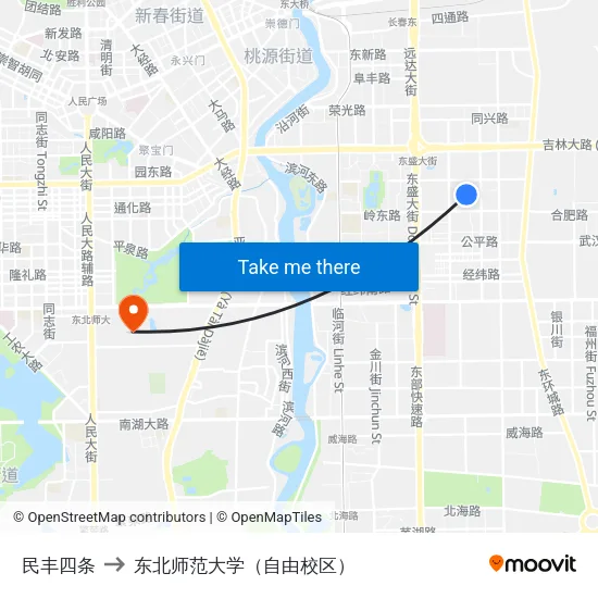 民丰四条 to 东北师范大学（自由校区） map