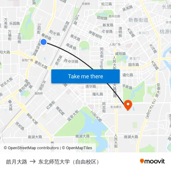 皓月大路 to 东北师范大学（自由校区） map