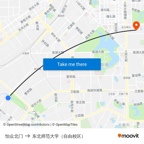 怡众北门 to 东北师范大学（自由校区） map