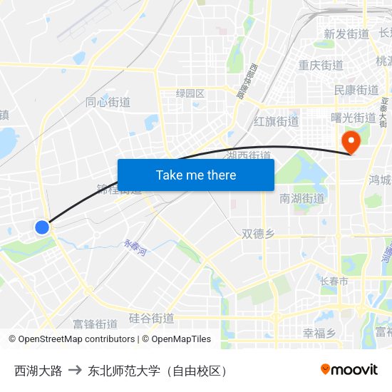 西湖大路 to 东北师范大学（自由校区） map