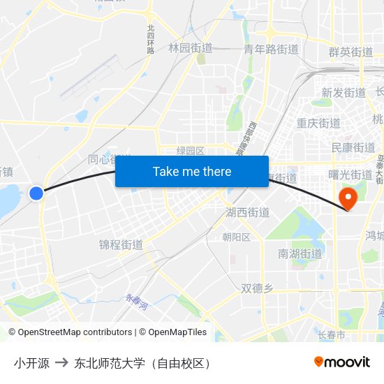 小开源 to 东北师范大学（自由校区） map