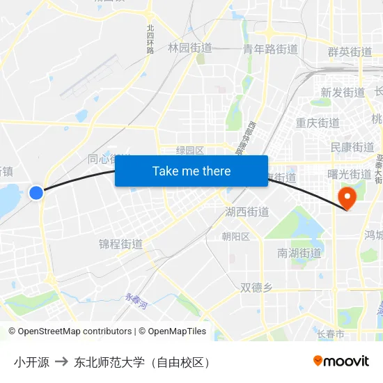 小开源 to 东北师范大学（自由校区） map