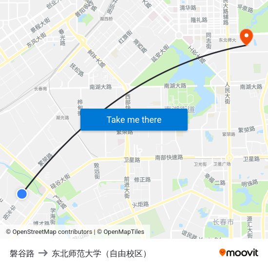 磐谷路 to 东北师范大学（自由校区） map
