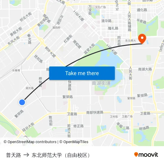 普天路 to 东北师范大学（自由校区） map