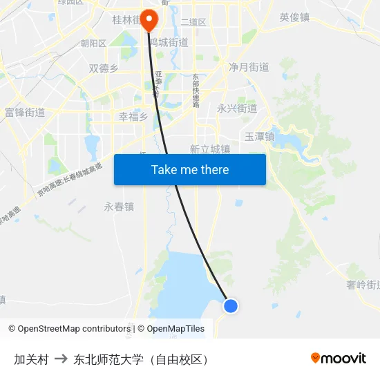 加关村 to 东北师范大学（自由校区） map