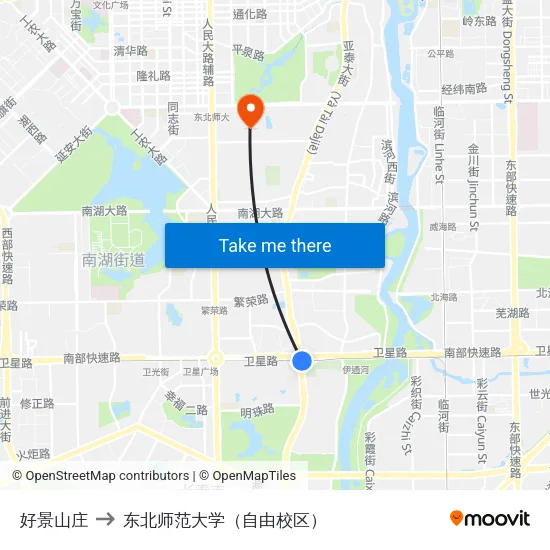 好景山庄 to 东北师范大学（自由校区） map