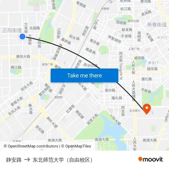 静安路 to 东北师范大学（自由校区） map
