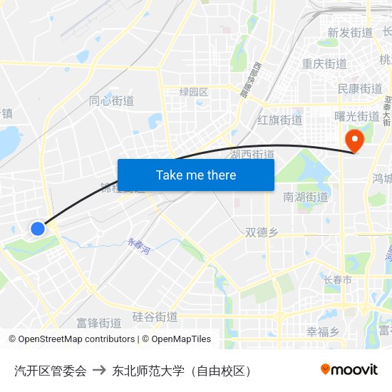 汽开区管委会 to 东北师范大学（自由校区） map