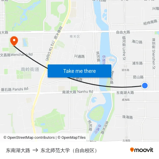 东南湖大路 to 东北师范大学（自由校区） map