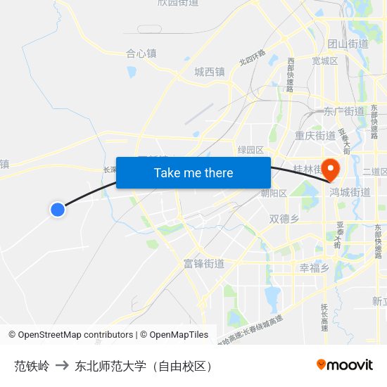 范铁岭 to 东北师范大学（自由校区） map