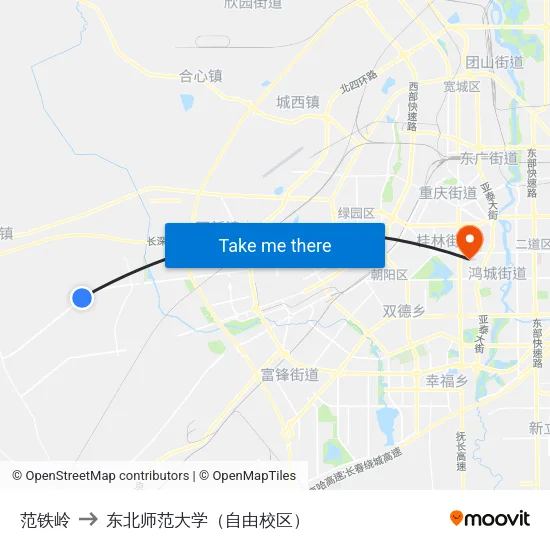 范铁岭 to 东北师范大学（自由校区） map