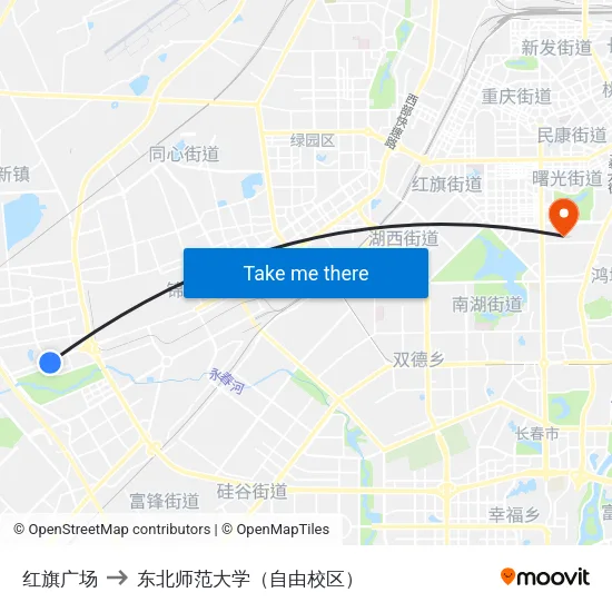 红旗广场 to 东北师范大学（自由校区） map