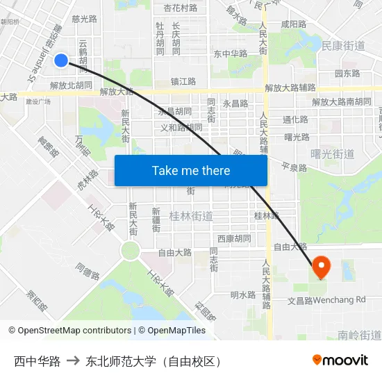 西中华路 to 东北师范大学（自由校区） map