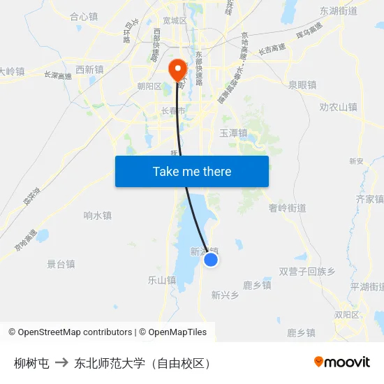柳树屯 to 东北师范大学（自由校区） map
