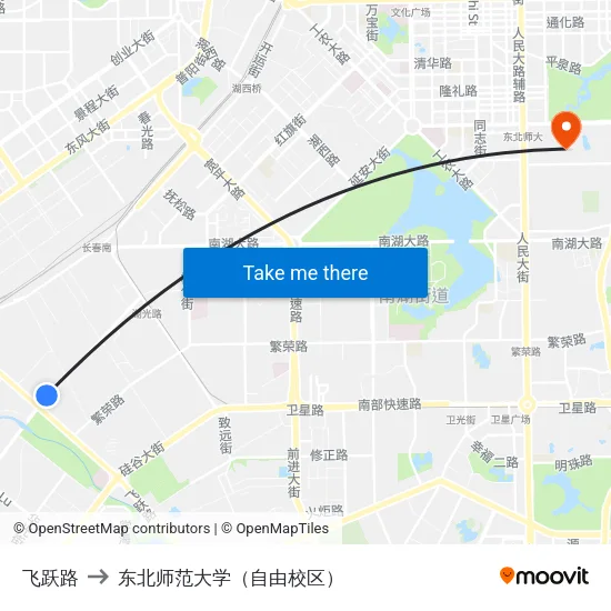 飞跃路 to 东北师范大学（自由校区） map