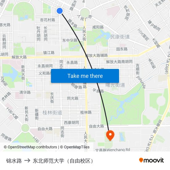 锦水路 to 东北师范大学（自由校区） map