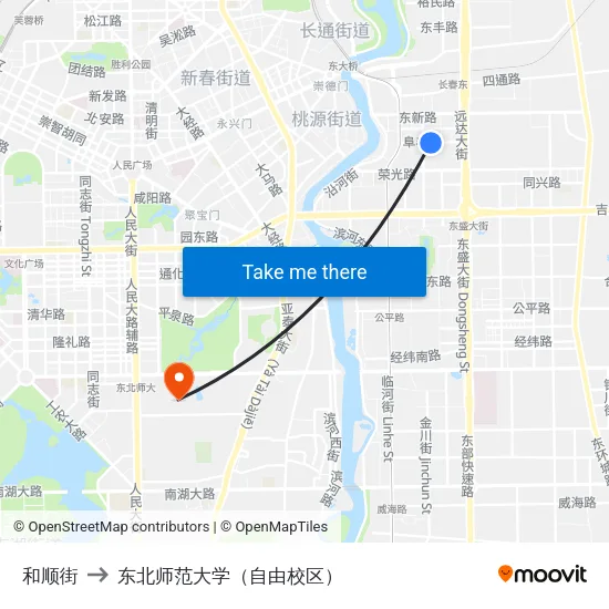 和顺街 to 东北师范大学（自由校区） map