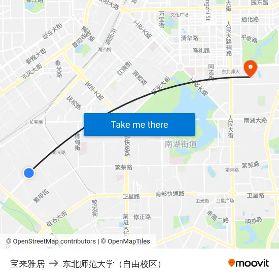 宝来雅居 to 东北师范大学（自由校区） map