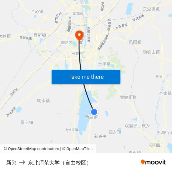 新兴 to 东北师范大学（自由校区） map