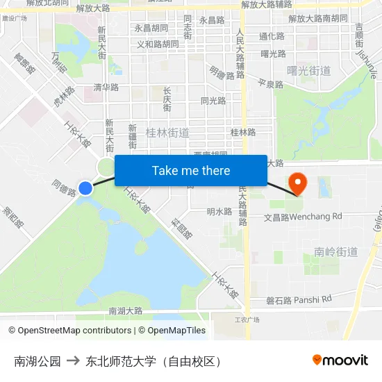南湖公园 to 东北师范大学（自由校区） map