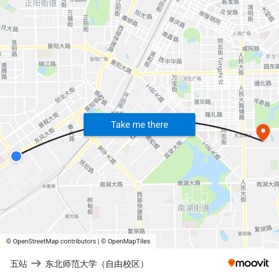 五站 to 东北师范大学（自由校区） map