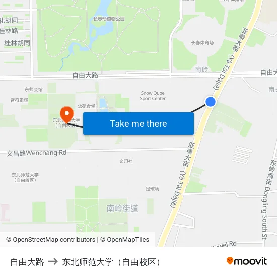 自由大路 to 东北师范大学（自由校区） map