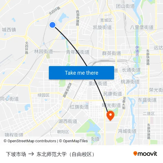 下坡市场 to 东北师范大学（自由校区） map