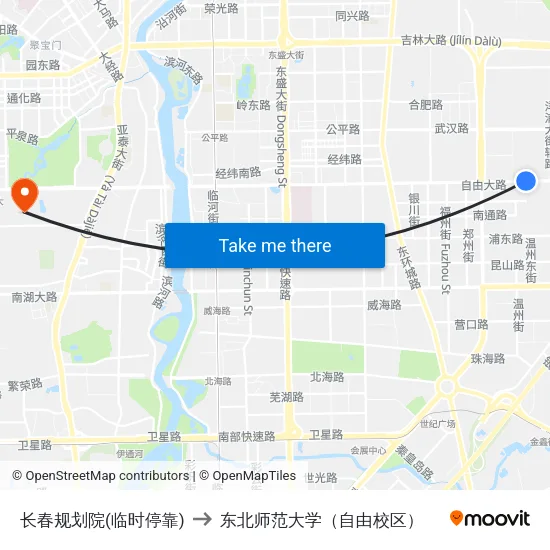 长春规划院(临时停靠) to 东北师范大学（自由校区） map