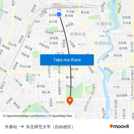 长春站 to 东北师范大学（自由校区） map