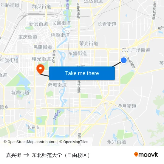 嘉兴街 to 东北师范大学（自由校区） map