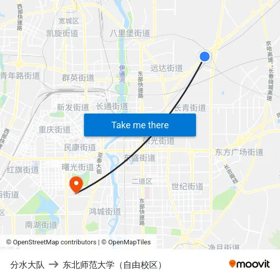 分水大队 to 东北师范大学（自由校区） map