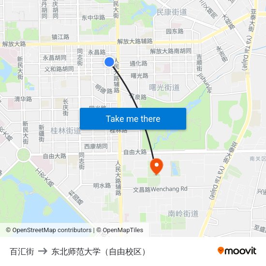 百汇街 to 东北师范大学（自由校区） map