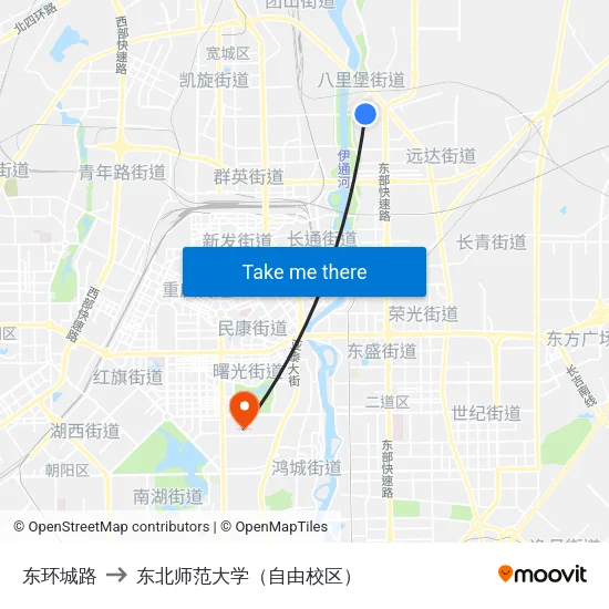 东环城路 to 东北师范大学（自由校区） map