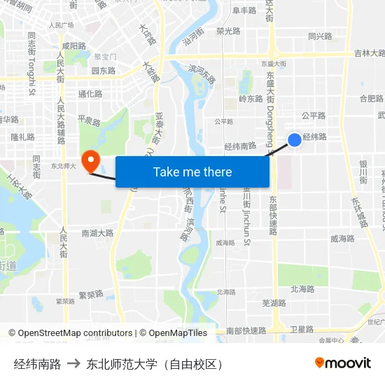 经纬南路 to 东北师范大学（自由校区） map