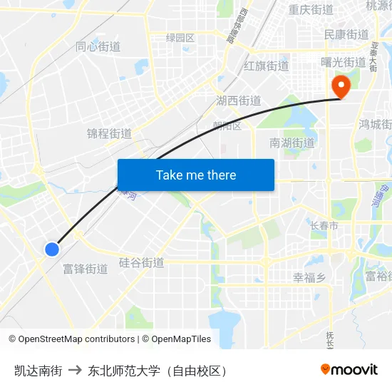 凯达南街 to 东北师范大学（自由校区） map