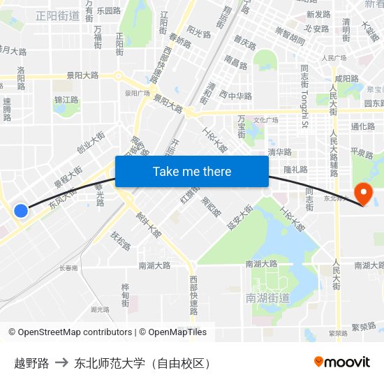 越野路 to 东北师范大学（自由校区） map